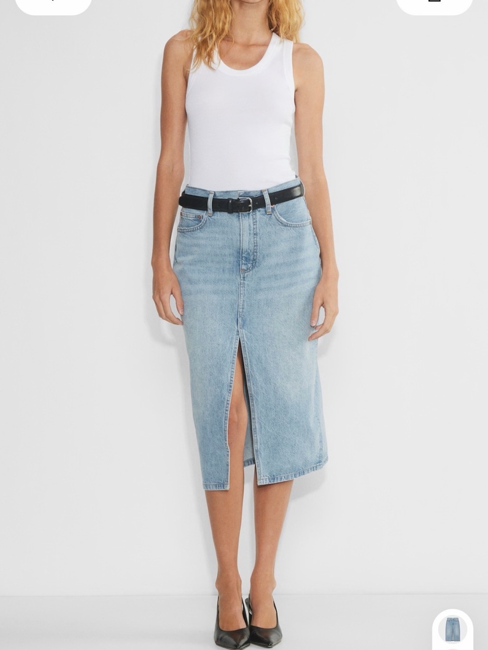 Denim Forum 90s Halle Skirt Denim Pencil Skirt with Front Slit